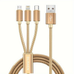 OLISHEN 3-&uuml;hes Nailon Punutud USB Laadimiskaabel, Universaalne Kiirlaadimine., Auksinės spalvos