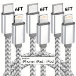 [MFi Sertifitseeritud] USB C iOS Kaabel 3 komplekti 182.88cm IPhone Laadija Kaablid Nailon punutud Type C IPhone Laadija Juhe Kiire Laadimine IPhone 14/13/12/11 Pro Max Hall ja Valge., 3 Pakuotė 6ft