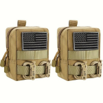 2-pakk Molle Kotid - Kompaktne Veekindel EDC Koti, V&auml;ike Tarvikute Kott 2 Kleebise ja 2 D Pandla., 2-pack-Tan