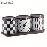 KEMORELA Keraamilised Maitseainepurkide Komplekt Bambusest Kaantega, D