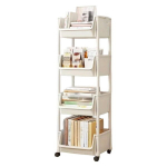 Mitmetasandiline Valge Ratta Korraldaja Raamatutele ja M&auml;nguasjadele, Baltas keturių sluoksnių skriemulys (4 krep&scaron;eliai be dangčio)