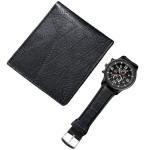 Moekas Meeste Vabaaja Analoog PU Nahast Kvarts K&auml;ekell ja Luksus Meeste Rahakott Komplekt - Ideaalne Isadep&auml;eva Kingitus variant-101657, 1 sidabrinis laikrodis + 1 piniginė