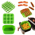 1 komplekt, Premium Ruudukujuline Silikoon Komplekt - Peekoni & Hot Dog Rest, 9-Osaline Koogivorm, Kuuma&otilde;hufrit&uuml;&uuml;ri Pann - BPA-Vaba, N&otilde;udepesumasinas Pestav - &Uuml;hilduv 7QT+ Kuuma&otilde;hufrit&uuml;&uuml;ridega, Žalias kostiumas