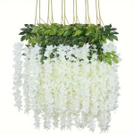 12 Pakki Kunstlikud Wisteria Lillede Vanikud, Aia Stiilis Pol&uuml;ester Rippuvad Lilled., Baltas