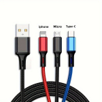 3-in-1 Kiirlaadija USB Kaabel, Nailonist Punutud, Daugiaspalvis