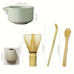 Keraamiline Matcha Tee Komplekt 5-osaline - Matcha Kauss Vispliga, Bambu Vispel, Kulp ja S&otilde;el., Žalias