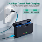 Tellyee 3-Pilu Nutikas Laadija GoPro Akudele: USB-C Kiire Laadimine, USB Koosk&otilde;las, SD Kaardi Hoiustamine.