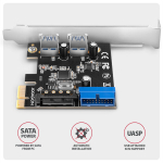 AXAGON PCEU-232RS PCIe kontroller, 2+2 USB porti, 5Gbps, SATA toide, Renesas PD720201, SP ja LP toetus