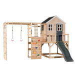Laste puidust m&auml;ngumaja lium&auml;ega, ronimissein, Wendi Toys M22G-G, hall, 360 x 340 x 242 cm