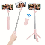 T&otilde;mmatav selfiepulk statiiv - 360 kraadi p&ouml;&ouml;rlev, juhtmevaba pult, kaasaskantav, mobiilisobiv - saadaval kolmes v&auml;rvis (must/valge/roosa).