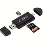 3-&uuml;hes M&auml;lukaardilugeja - Micro USB/USB/USB C Adapter SDXC, SDHC, SD, MMC, RS-MMC, Micro SDXC, Micro SD, Micro SDHC kaartidele.