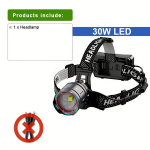 Paweinuo 30W LED Pealamp: V&otilde;imas, Akutoitega, USB Laetav, Digiekraan, Sobib Kalastamiseks, Matkamiseks, Jahiks - Mitte Veekindel., Priekinis žibintas A (be akumuliatoriaus)