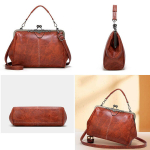 Naiste ehtekomplektid, Retro Oil Wax PU nahast k&auml;ekott &ndash; Kiss Lock &otilde;lakott, Vintage Messenger Tote