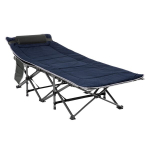 Outsunny k&auml;mpinguvoodi kokkupandav matkavoodi kokkupandav voodi koos padja k&uuml;ljel tasku madratsiga k&uuml;lalisvoodi koormatav kuni 150 kg reisimine v&auml;ljas Oxford tumesinine+halli 188 x 64,5 x 53 cm, Dunkelblau+Grau