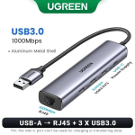 Ugreen USB Etherneti adapter 1000/100Mbps RJ45 LAN s&uuml;learvuti ja PC-7-in-1 4K60Hz RJ45