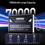 Akupank Liigutatud Z70Pro kaasaskantav aku koos taskulampiga v&auml;lilaagri jaoks - must 100W 70000mAh, 50001Mah -100000Mah