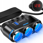 Auto telefoni laadija jaoturi ja voltmeetriga 12/24V