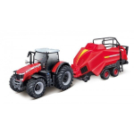 Traktor Bburago Massey Ferguson 8740S Tractor Kids with Baler Lifter