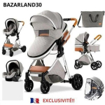 BAZARLAND30. 3-in-1 Beebi K&auml;ru Kombineeritud Istme-Auto Nacelle Trio P&ouml;&ouml;rdv&auml;&auml;rne K&otilde;rge Kvaliteet Tuseks Pumbatavad Rattad Hele Hall