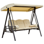 Outsunny 3-istmeline Hollywood kiik Aia kiik p&auml;ikesekattega Padi Metall Polster Beige+pruun 120 x 208 x 172 cm