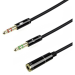 Audio adapter - Phonillico - 3.5mm Jack - 1 female to 2 male - Black - Connect headphones/earphones