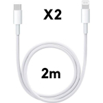LOT 2 USB-C Lightning kaabel 2m iPhone 14-14 PLUS-14 PRO-14 PRO MAX-13-13 MINI-13 PRO-13 PRO MAX-12-12 PRO-11 PRO-SE Phonillico&reg;