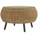 Outsunny polyrattan k&uuml;ljelaud &uuml;mmargune kohvilaud klaasist lauaplaadiga r&otilde;dulaua aialaua diivanilaud teelaud rotangist laud aiaterrassile r&otilde;dule, &Oslash;75 x 42 cm pruun, Ruda