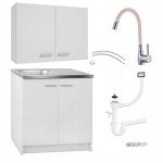 Komplekt k&ouml;&ouml;gikapp valge seisev 80cm + seinakapp paindlik beež segistuskraan