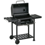 Outsunny s&ouml;egrill telkimisgrill kahe grillrestiga, kokkuklapitav k&uuml;lgriiul, grillk&auml;ru koos riiuliga, k&auml;epide, roostevaba teras, must