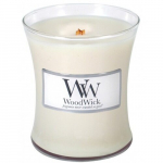 Mid-sized Woodwick scented candle in jar with crackling wick, Vanilla bean, Burn time up to 60