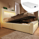 &Uuml;he kohaga voodi LED-i, USB-i, h&uuml;draulikaga, madrats, 90x200 cm