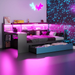 Puidust voodi kirjutuslauaga, 90x200 cm, LED valgustus, 1 tk