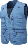Meeste teksasvest, varrukateta vest, palju taskuid, puuvillane, sinine, 5XL &mdash; kalastusvest, matkariided, foto vest, turismivest, elluj&auml;&auml;misriided, taskutega vest, suured suurused