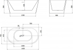Mexen Oval vabaltseisev seinale kinnitatav vann 140 x 75 cm, valge/must, &uuml;levoolukoht gun gray harjatud - 52671407575-66, 140 x 75 cm