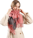 Kahepoolne Unisex Pashmina-sall, suur, pehme ja soe, punane-hall L &mdash; talvesall, naiste &otilde;lasall, soe kaelussall, narmastega sall, s&uuml;gisaksessuaarid, kingitus naisele, pikk sall