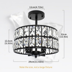 4-punkteline kristall-l&uuml;htriga t&ouml;&ouml;stuslik laelamp, must &mdash; elutoa valgustus, magamistoa lamp, kaasaegne laevalgusti, esiku valgustus, glamour lamp, madala ruumi valgusti, metallist ripplamp
