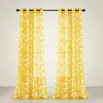 Pooll&auml;bipaistvad &ouml;&ouml;sidega kardinad, 2 tk komplekt 140x240 cm kollased &mdash; voile kardinad, elutoa kardinad, lehtedega aknakaunistused, magamistoa kardinad, kollane &otilde;huke kardin, moodsad mustrilised kardinad, kodutekstiil