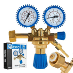Geko hapniku regulaator G80077, 0&ndash;200 bar, 0&ndash;10 bar, 30 m3/h, G 3/4, G 1/4, 6.3 mm, kaks manomeetrit, t&auml;pne reguleerimine