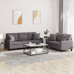 vidaXL 2-osaline diivanikomplekt patjadega, hall, kunstnahk