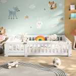 Montessori lastevoodi, 90x190 cm, turvapiiretega, t&auml;ispuit, valge