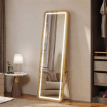 LED-t&auml;ispikk peegel, 150 &times; 40 cm, kuldne, h&auml;mardatavad tuled, t&auml;ispikk peegel, karastatud klaas, magamistoa riietusruumi