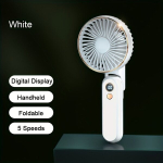 Kokkupandav kaasaskantav ventilaator, valge, 5 kiirust, 12 tundi aku, digitaalne, vaikne
