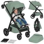 Spordik&auml;ru Lionelo Bett Green Sage, kuni 22 kg, XXL varik UPF50+, amortisaatoritega PU-rattad