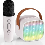 Mini karaoke masin, elevandiluuvalge, &uuml;ks mikrofon, tuledega, mitmekeelne