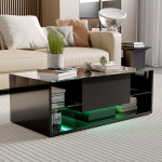 Diivanilaud, 100 x 50 x 35 cm, must, LED-valgustusega, klaasriiulitega, sahtliga