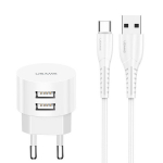 USAMS 2xUSB 2.1A telefonilaadija, kiirlaadija koos lisa-USB-C pesaga