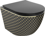 WC-pott Mexen Lena Rimless Slim Duroplast koos aeglaselt sulguva kaanega, Black/Gold pattern