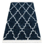 Vaip UNION 3488 Maroko ristikhein sinine / koor Tupsud berberi Maroko shaggy