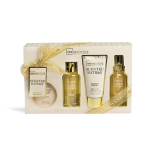 Vannitoatarvete komplekt IDC Institute Scented Bath Gold: du&scaron;igeel, 100 ml + kehalosjoon, 100 ml + kehasprei, 100 ml + vannipall, 90 g