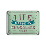 Metallplaat 15x20cm / Life happens... Chocolate helps
